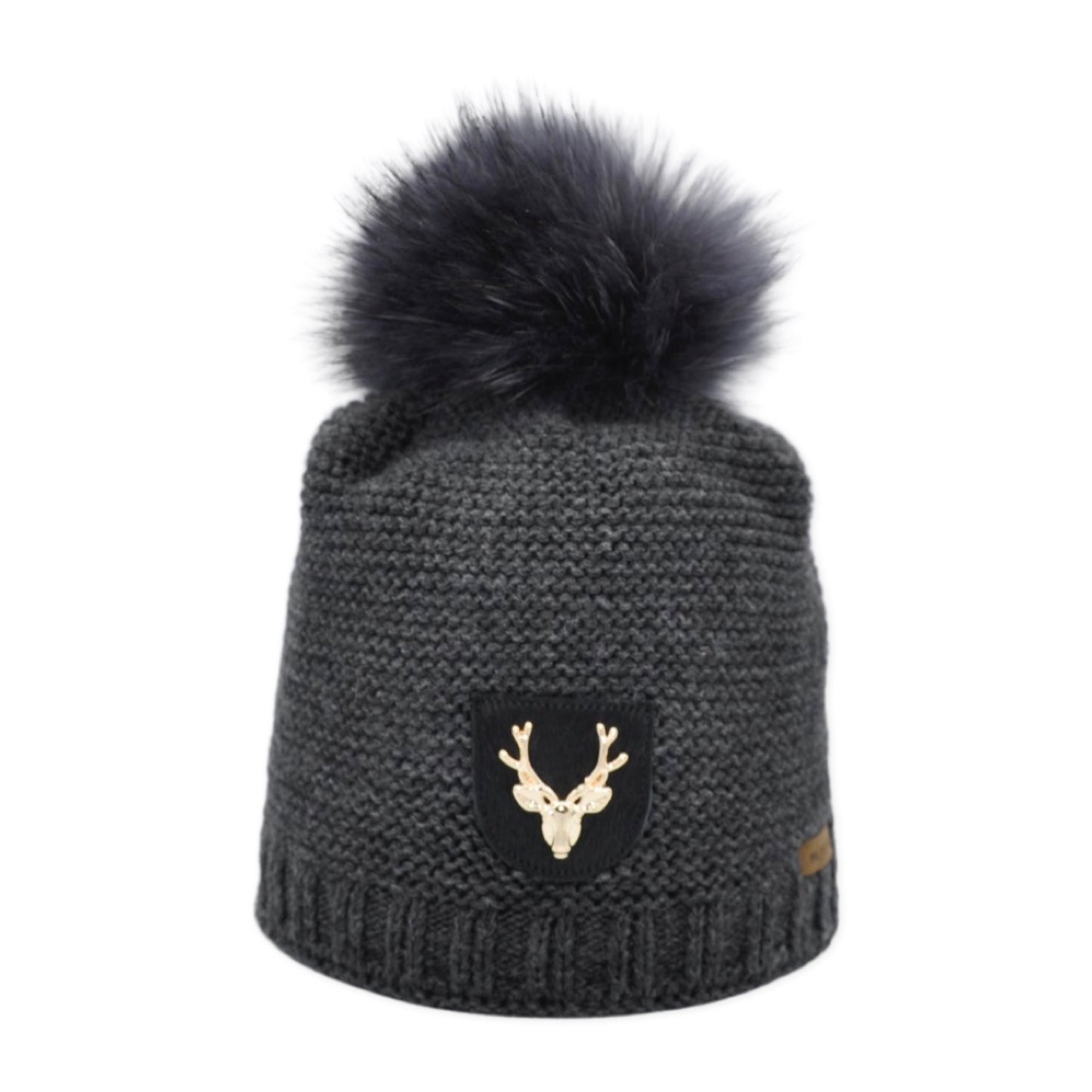7467 - Mütze in Merino Wolle mit Bommel