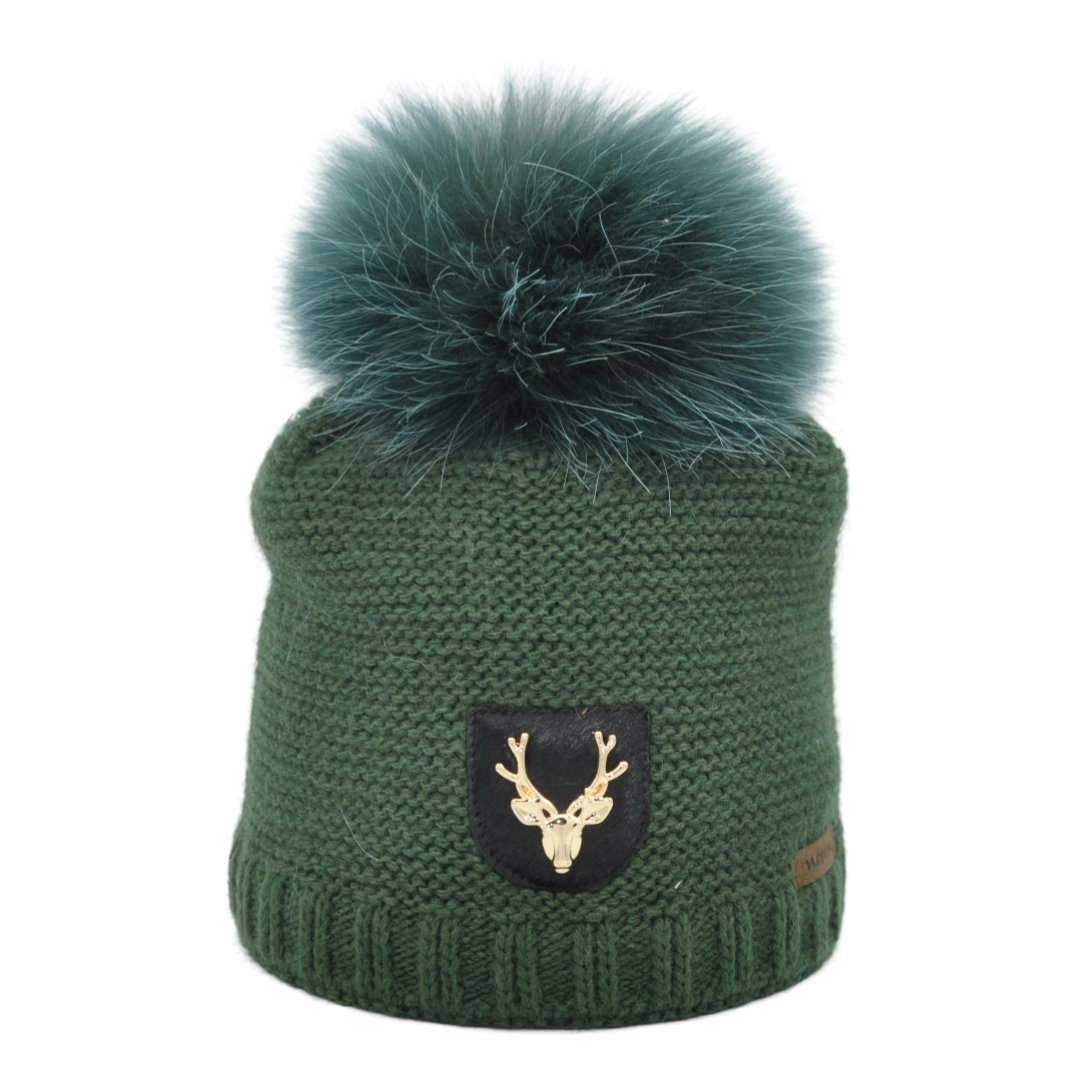 7467 - Mütze in Merino Wolle mit Bommel
