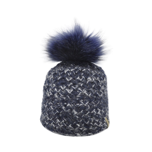 8055 - Mütze in Merino Wolle mit Bommel