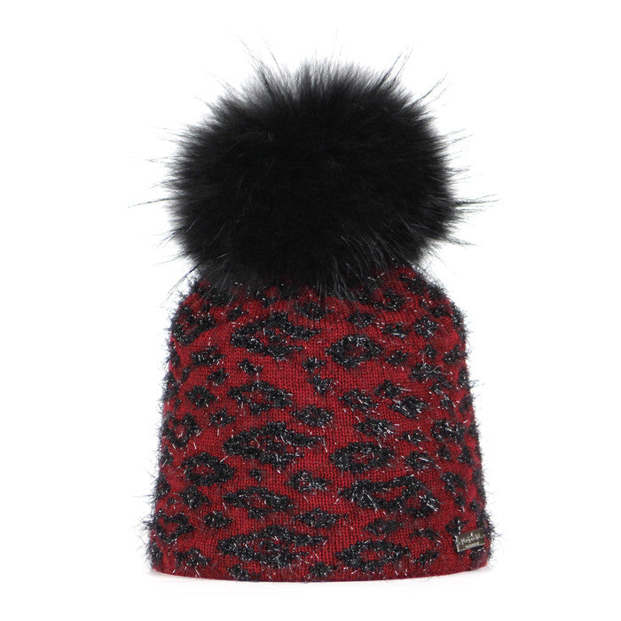 Merino Beanie with Lurex Leopard Jacquard and Bobble