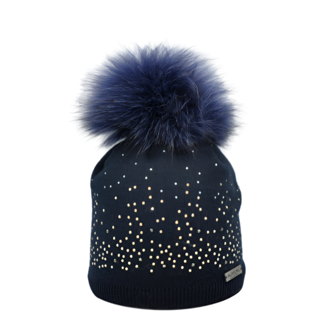 8371 - Norton Women's Merino Wool Beanie with Rhinestones and Fur Pom