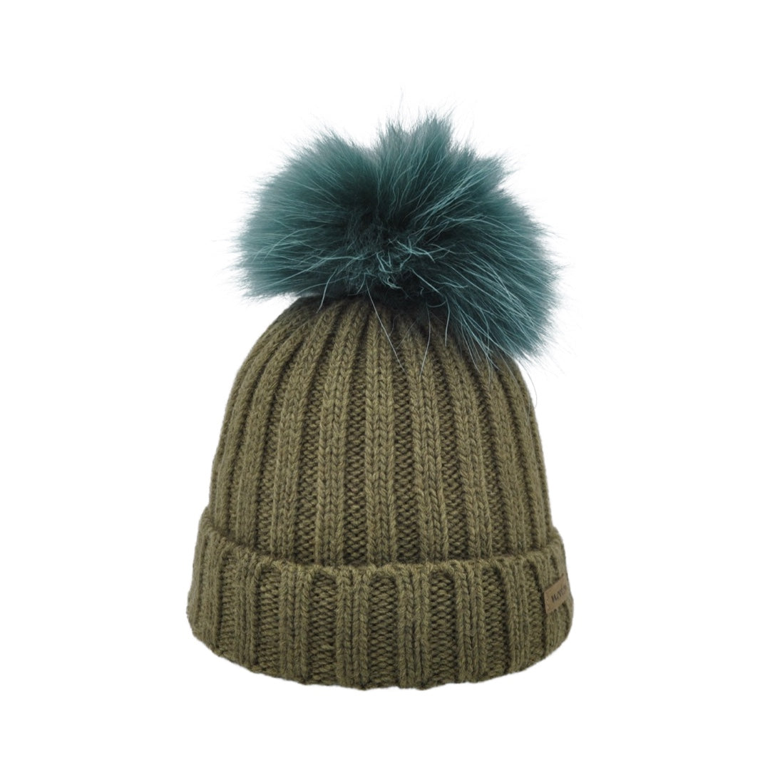 8448JR - Mütze für Kinder in Merino Wolle mit Bommel