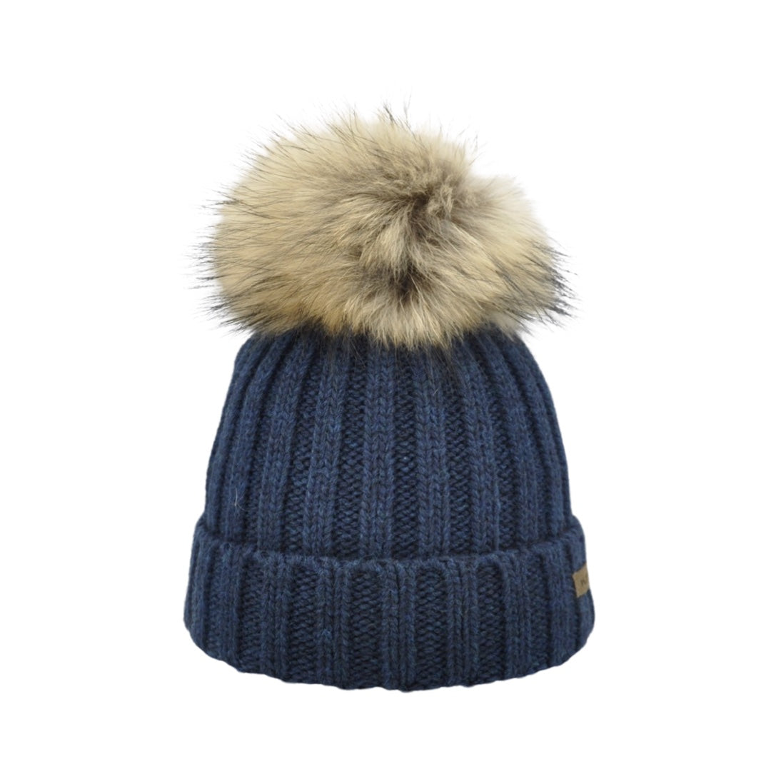 8448JR - Mütze für Kinder in Merino Wolle mit Bommel