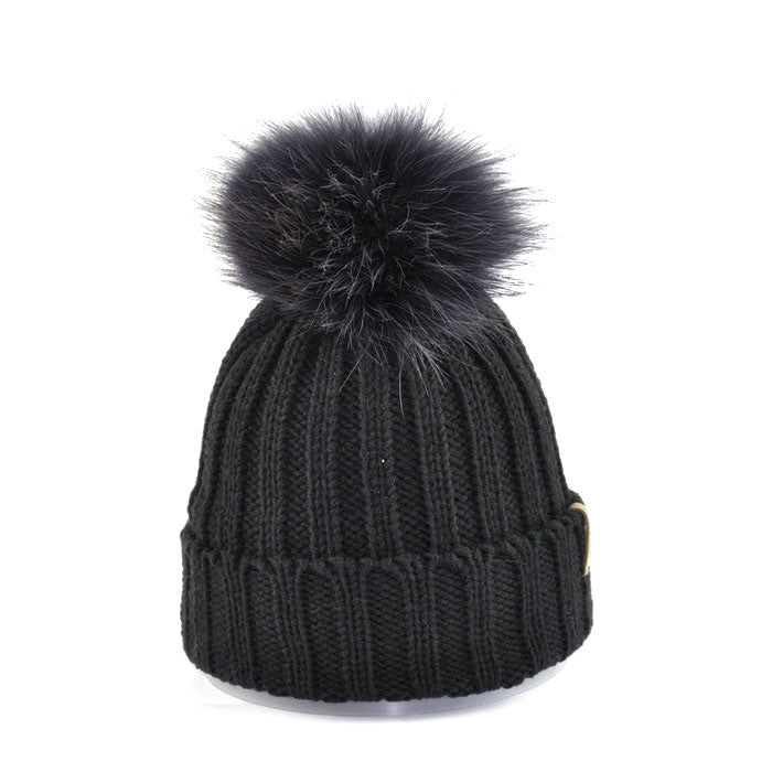 8448JR - Mütze für Kinder in Merino Wolle mit Bommel