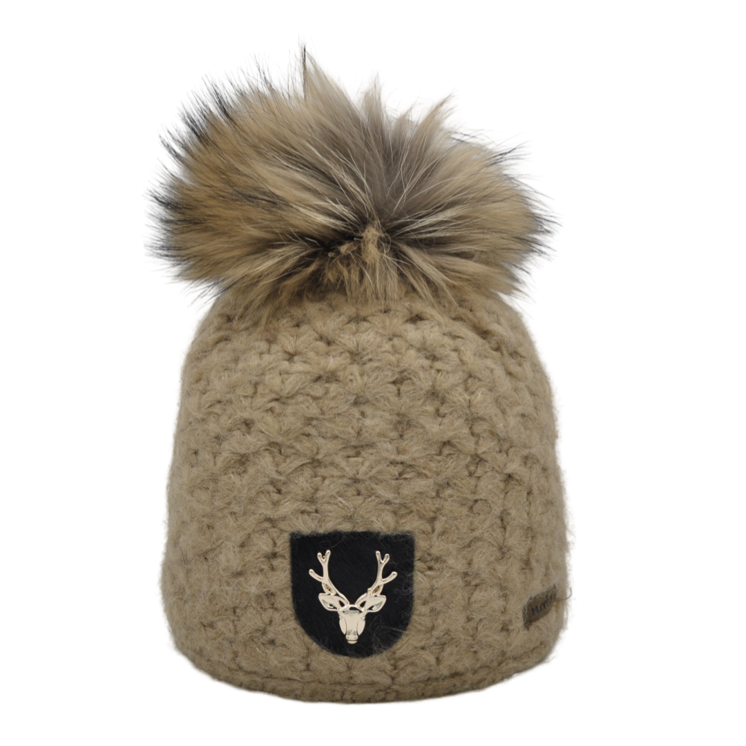 8511 - Mütze aus Merino Wolle mit Hirsch Patch