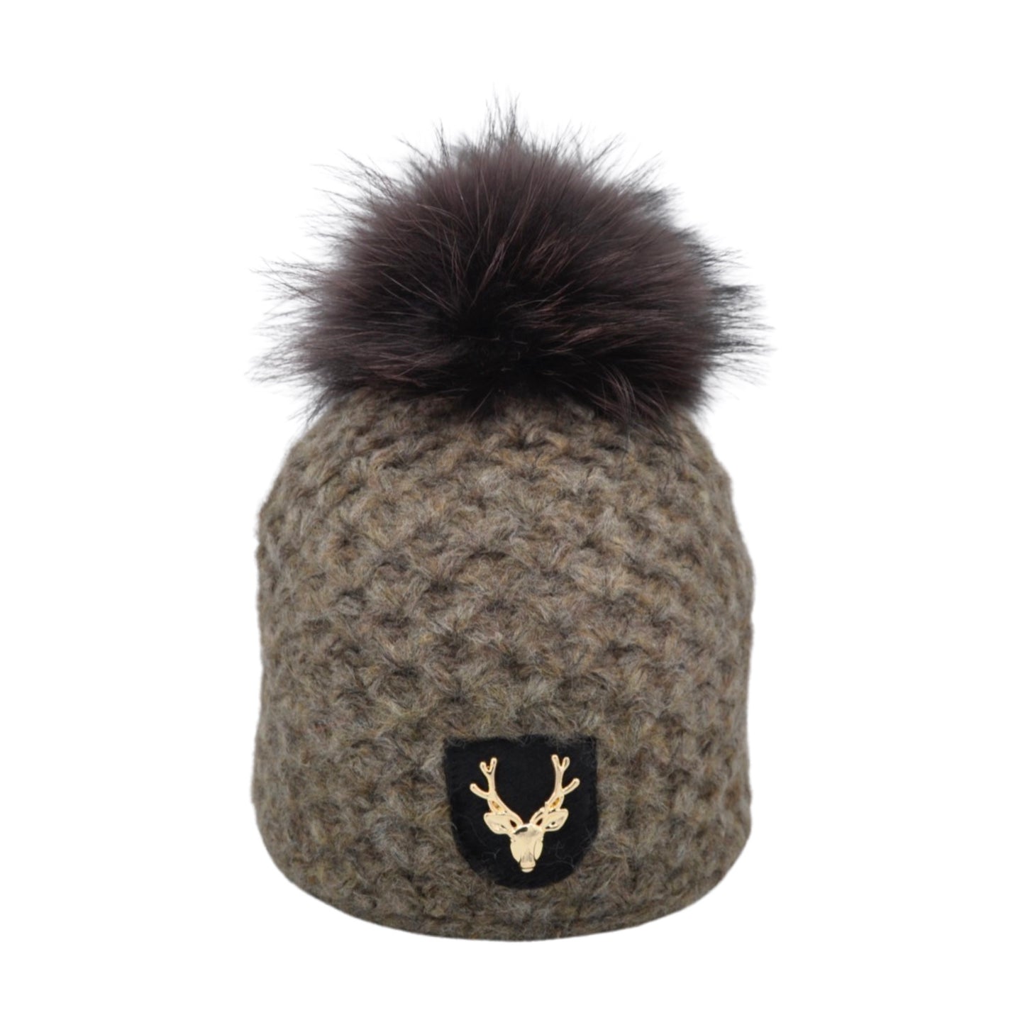 8511 - Mütze aus Merino Wolle mit Hirsch Patch