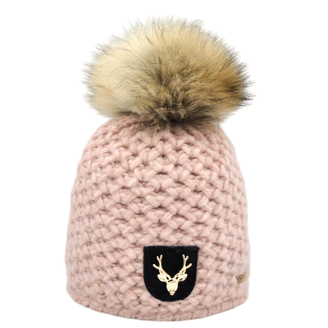 8511JR - beanie in merino wool for kids with deer patch
