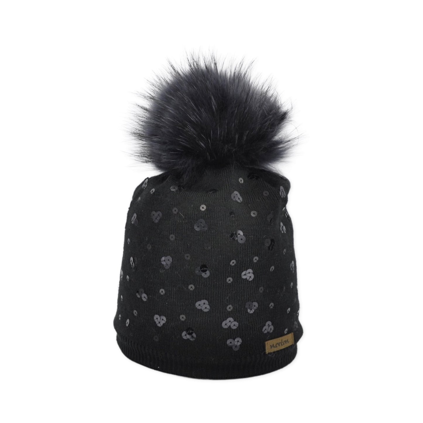 8709 - beanie in merino wool with paillettes and bobble
