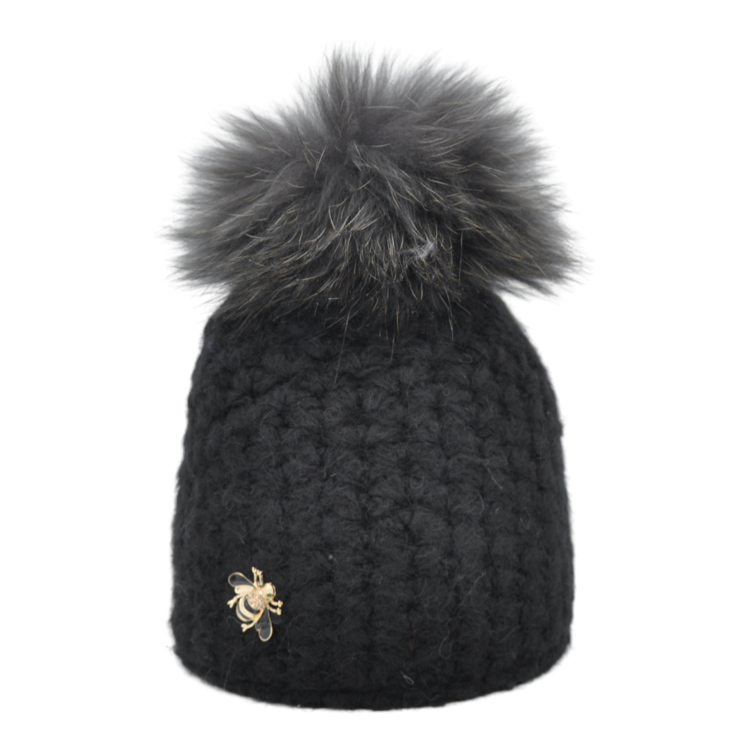 8509L - beanie in cozy wool with bobble and bee