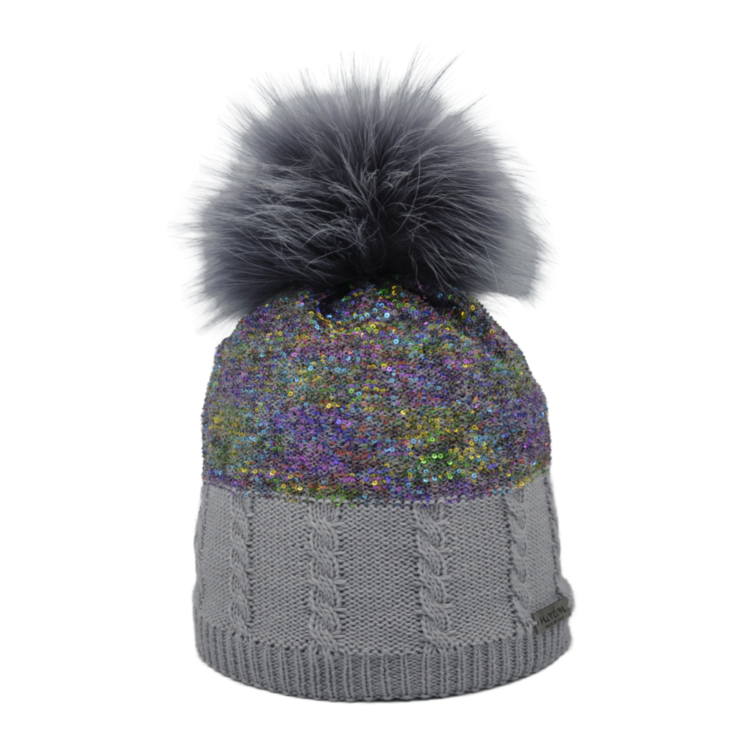 8818 - Norton Women's Merino Wool Beanie with Pom-Pom and Paillettes
