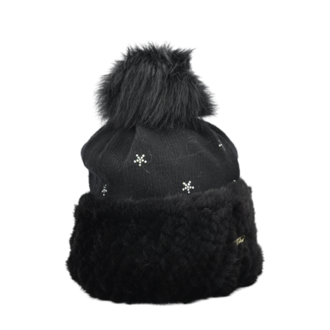 4220 - beanie in cashmere with fur and bobble