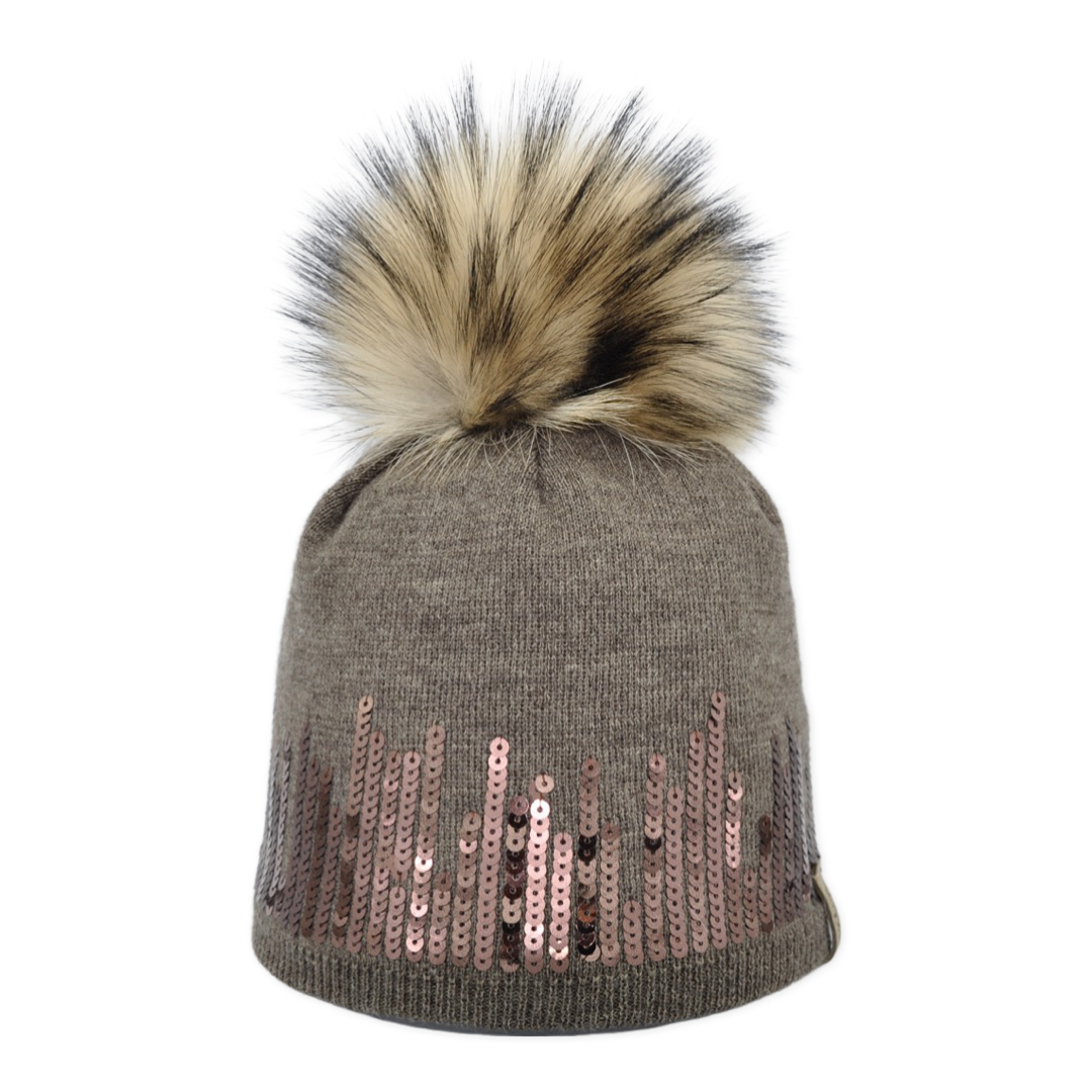 Glitter Merino Wool Beanie with Bobble