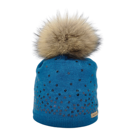 8375 - Mütze aus Merino Wolle mit Bommel