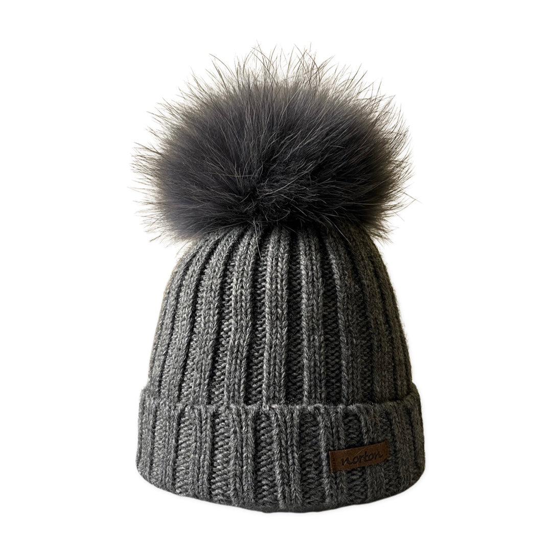 8448JR - Mütze für Kinder in Merino Wolle mit Bommel