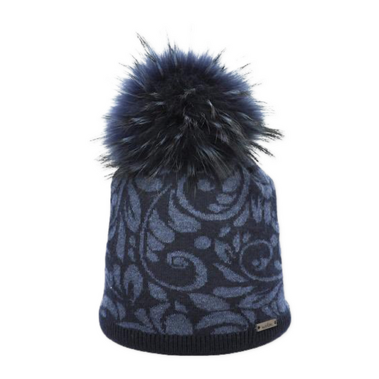 8377 - Mütze in Merino Wolle mit Bommel