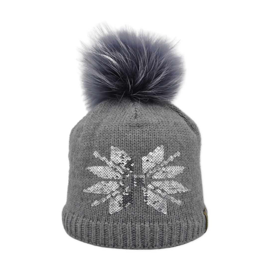 7714 - Mütze aus Merino Wolle mit Bommel