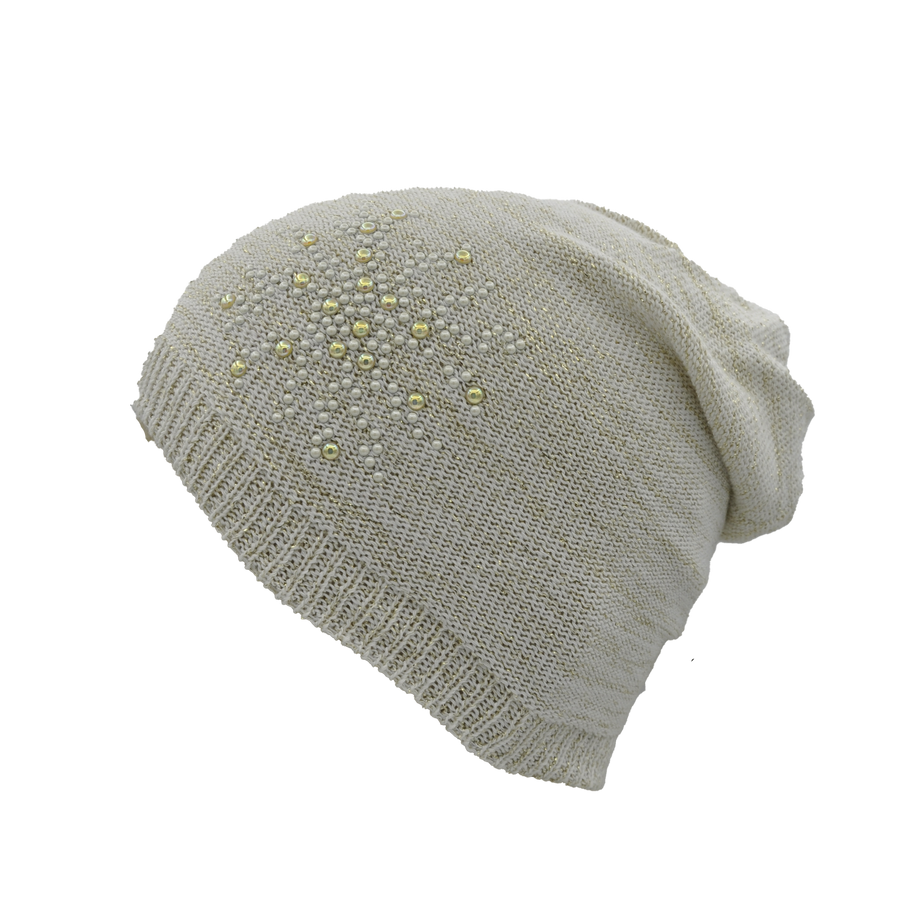 Berretto in cotone con lurex e strass