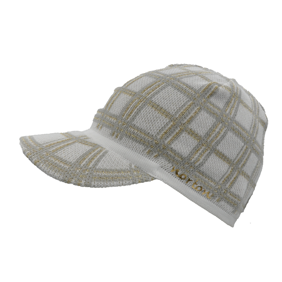 Cappellino in cotone con lurex bianco da donna