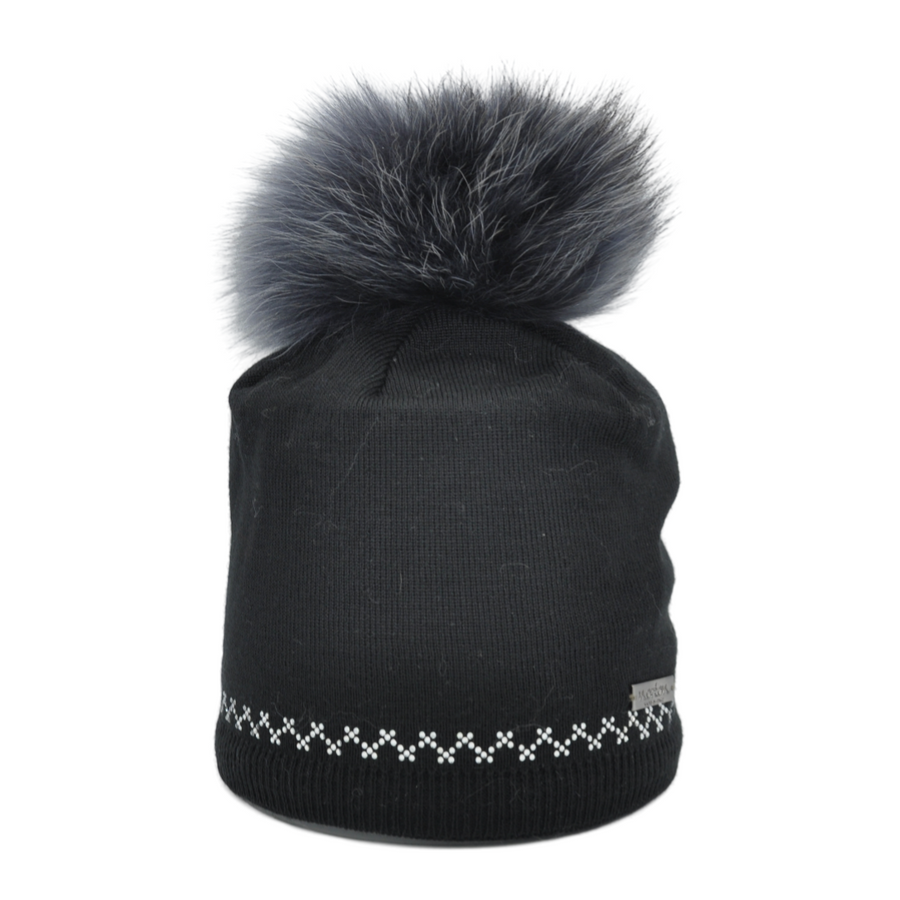 Mütze aus Merinowollmischung mit Strass und Bommel