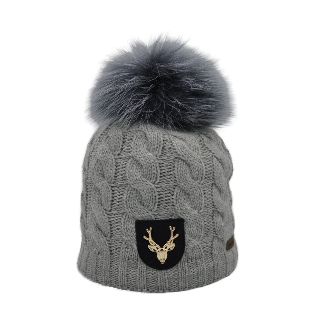 5105 - bonnet en laine mérinos avec patch en cuir