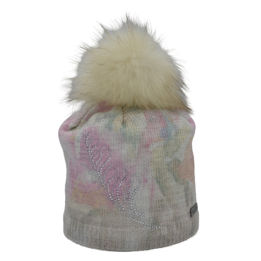Berretto in lana merino con pompon e strass