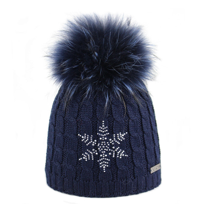 Kids' Merino Wool Beanie with Rhinestone Snowflake