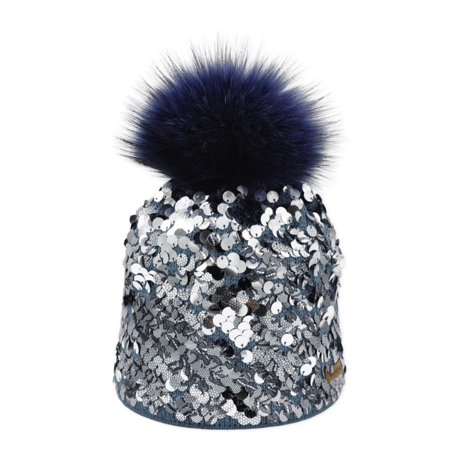 Merino Wool Beanie with Bobble and Sequin Detail