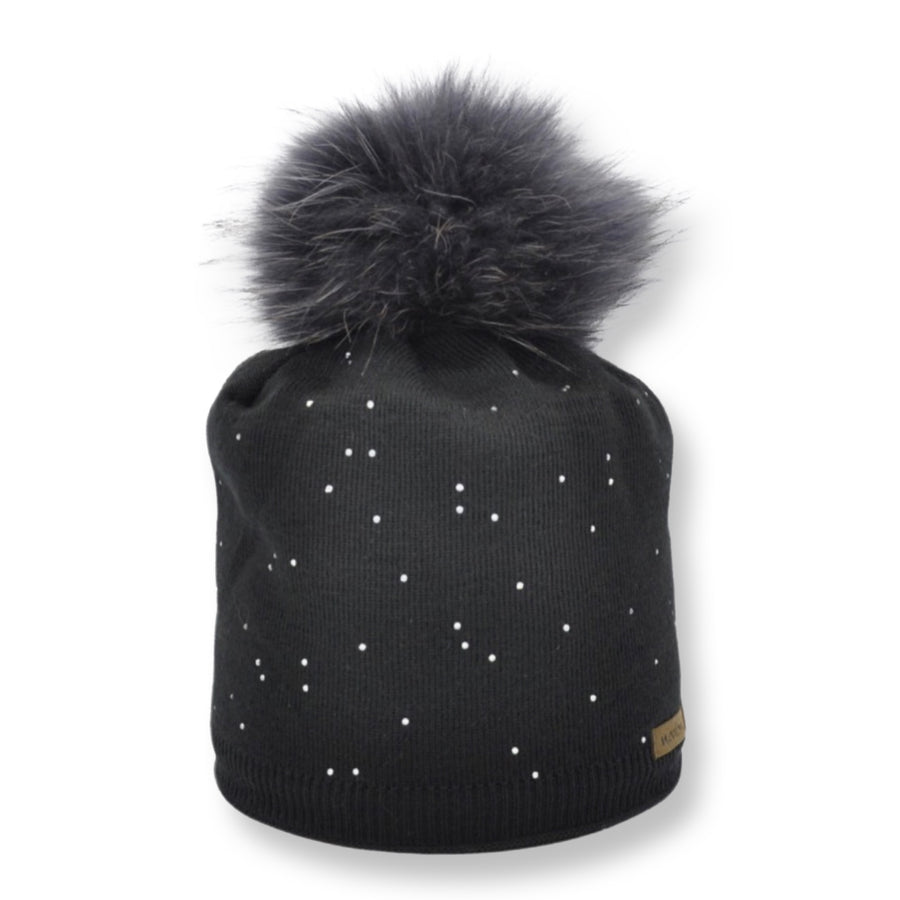 Women's Merino Wool Beanie with Strass and Bobble