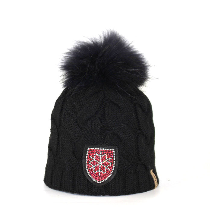Merino Wool Beanie with Strass and Bobble