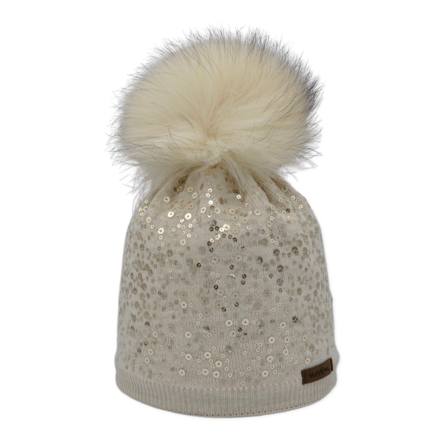 8708 - Mütze aus Merino Wolle mit Bommel 