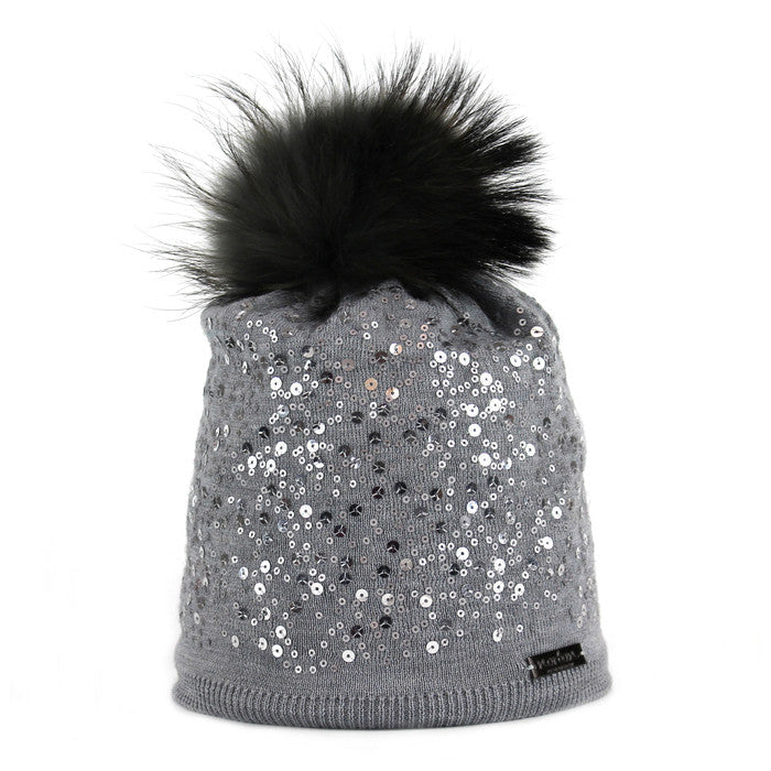 8708 - Mütze aus Merino Wolle mit Bommel 