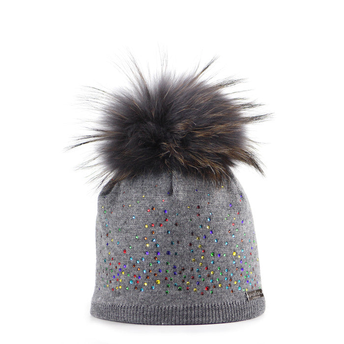 Kids' Merino Wool Beanie with Multicolour Strass