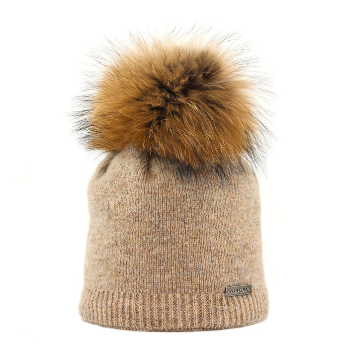 Mohair Wool Beanie with Lurex and Bobble