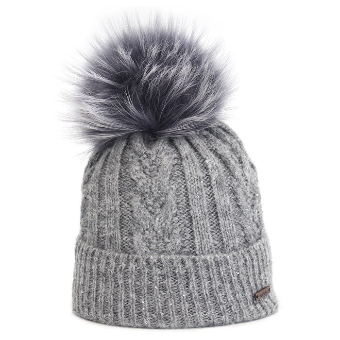 Mohair-Mütze mit Paillettengarn und Bommel