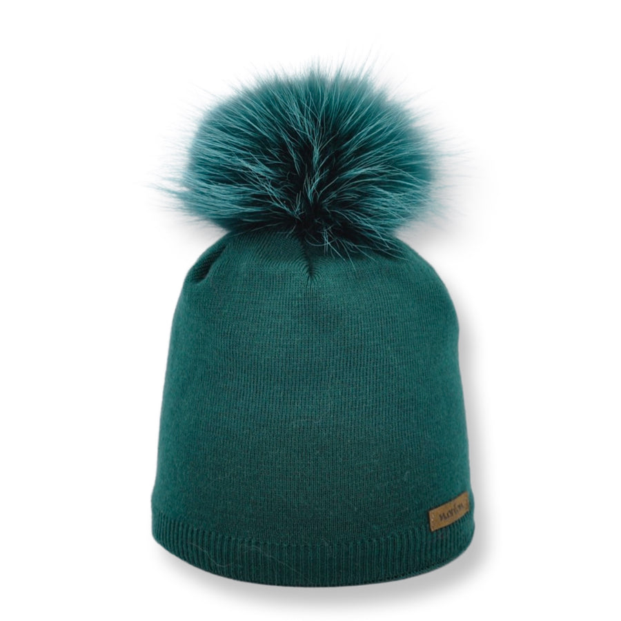 Merino Wool Beanie with Bobble and Fleece Lining