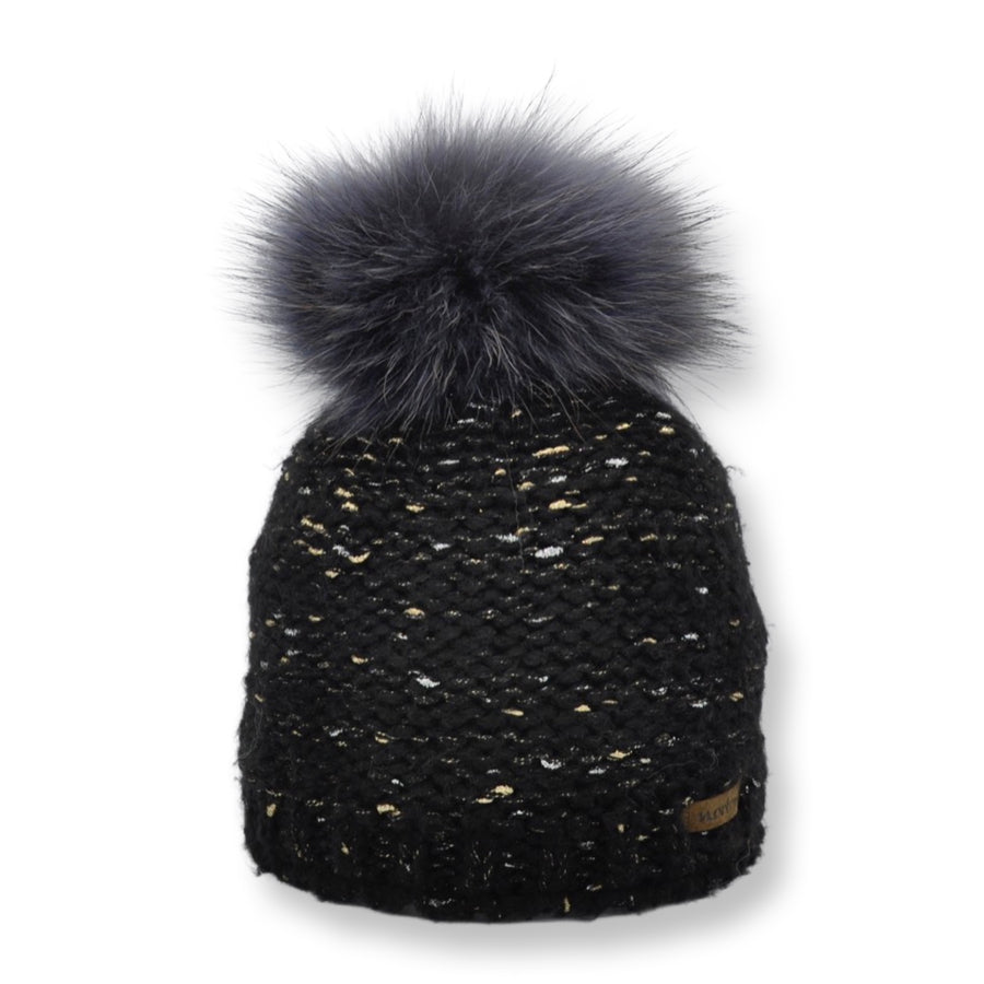 Mütze aus Mohair und Alpaka mit Lurex und Bommel