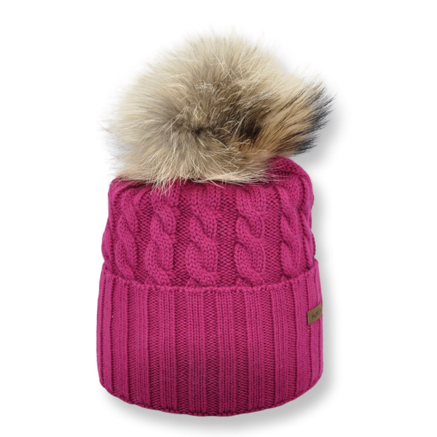 Fleece-Lined Merino Wool Beanie with Bobble