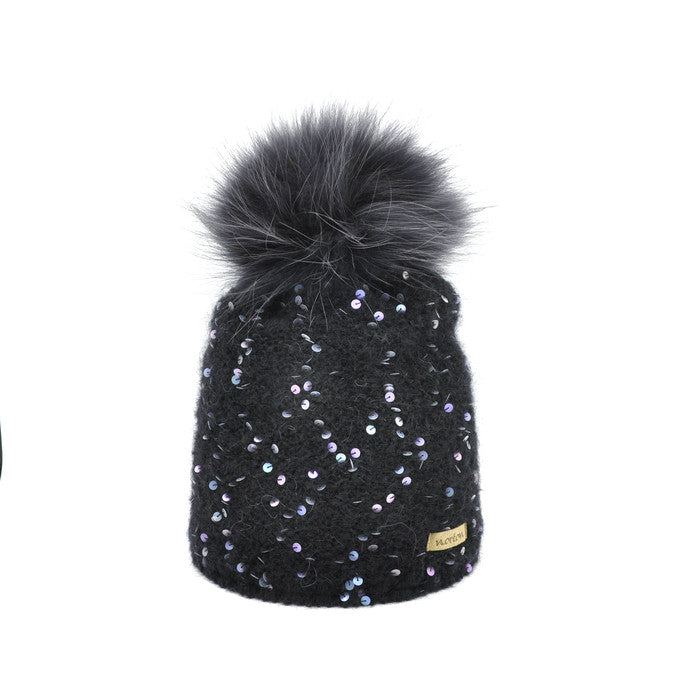 Kids' Mohair Blend Beanie with Sequins and Bobble