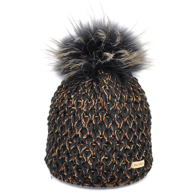 Merino Blend Beanie with Brown Lurex and Bobble