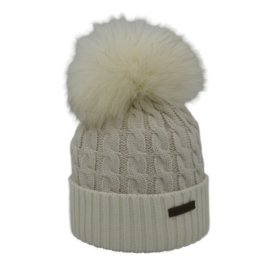 Zweifarbige Merino-Mütze mit Bommel