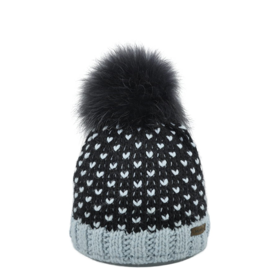 Girls' Merino Wool Beanie with Fur Bobble