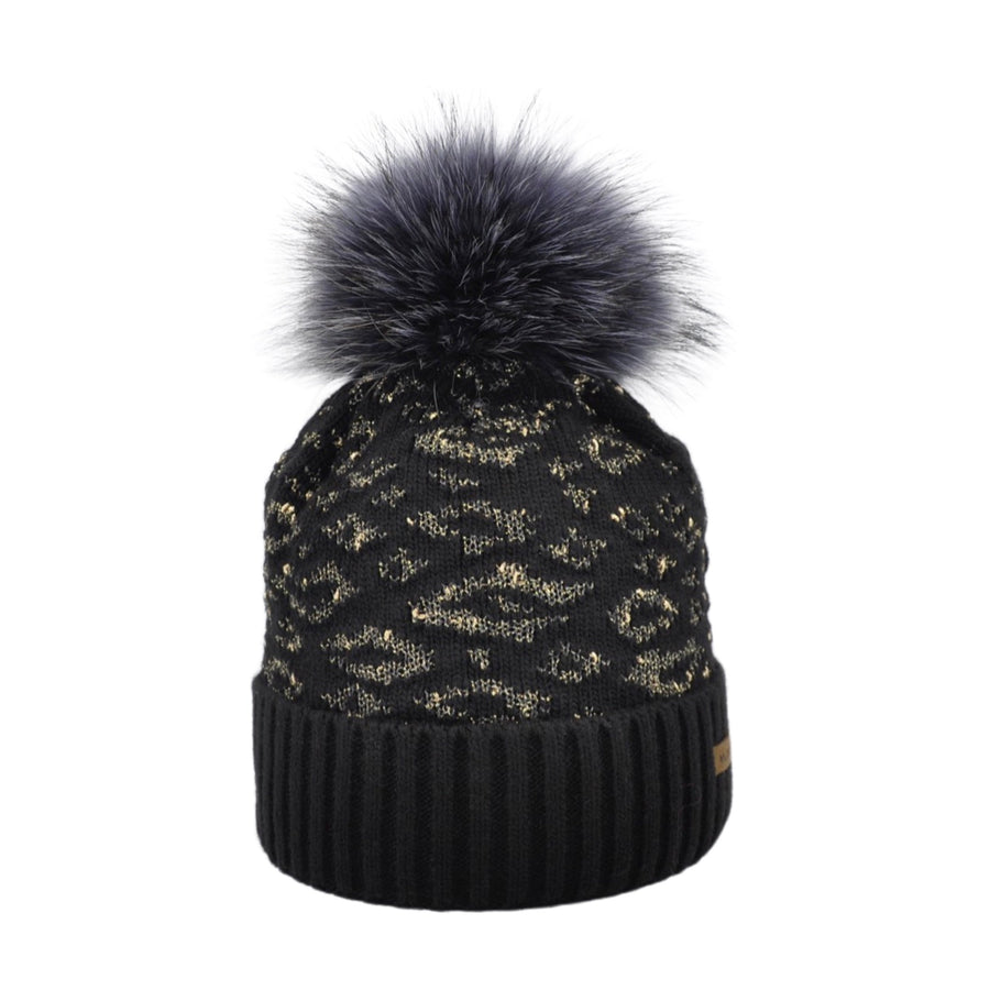 Merino-Mütze mit Leo-Jacquard in Gold-Lurex