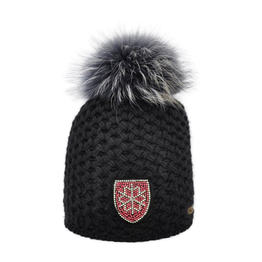 Merino-Mütze mit rotem Strass-Patch