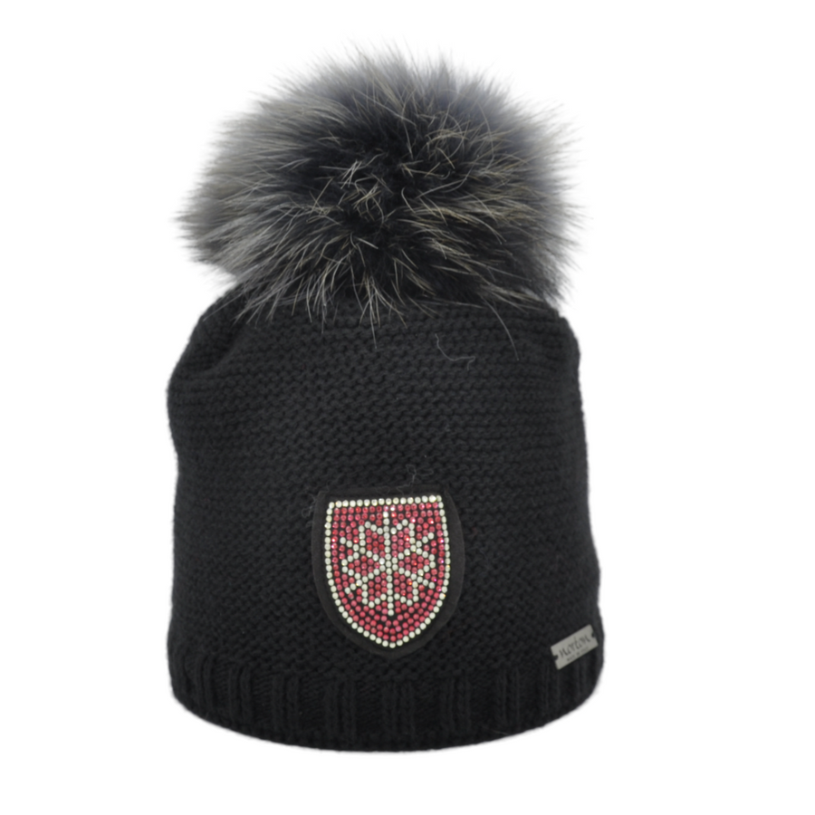 Merino Wool Beanie with Rhinestone Patch