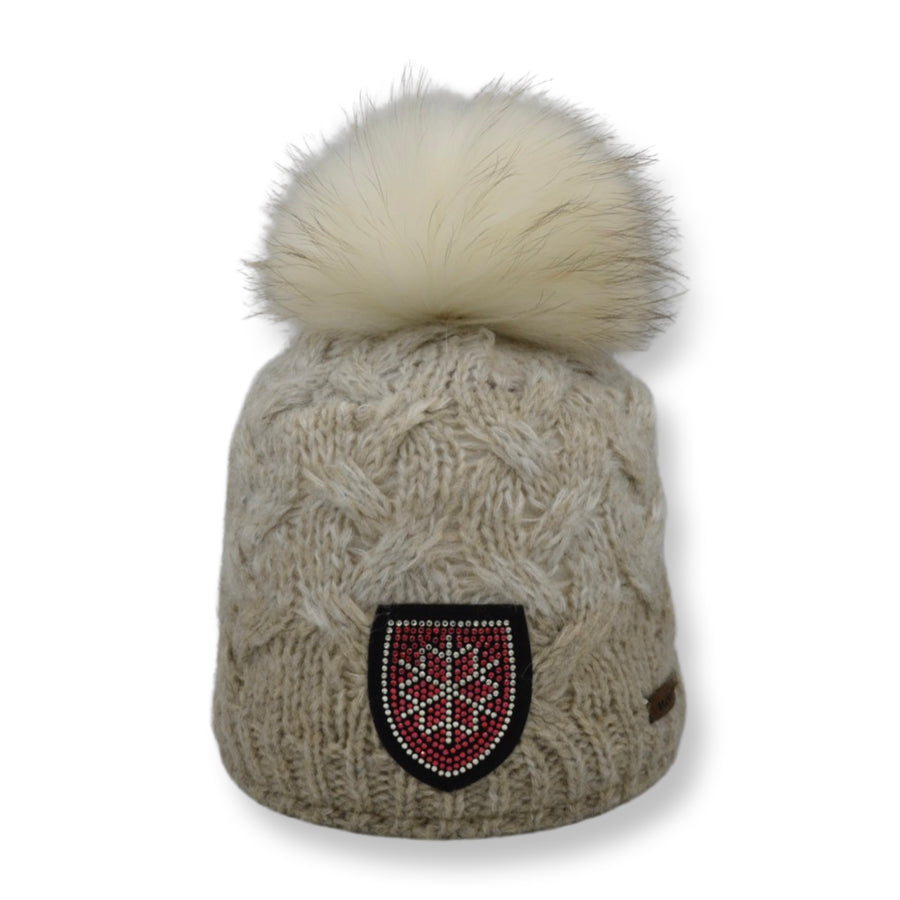 Kinder-Mohairmütze mit Strass-Patch und Bommel