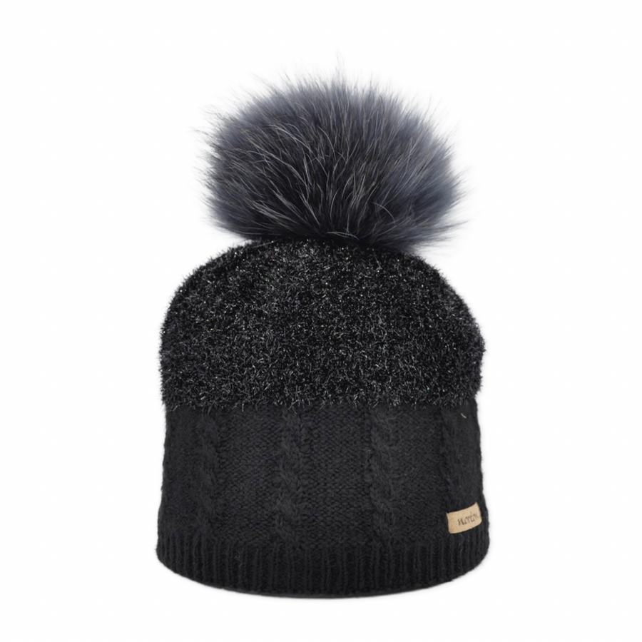 Merino-Mütze mit Lurex und Bommel