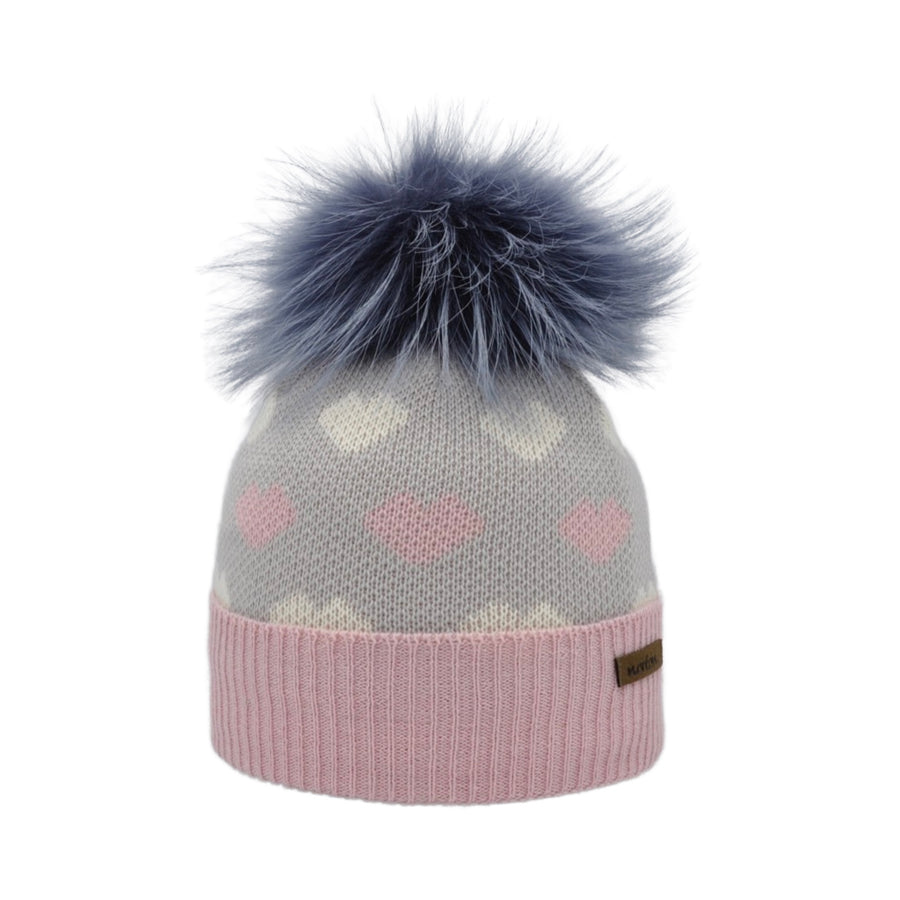 Kinder-Merino-Mütze mit Jacquard und Bommel