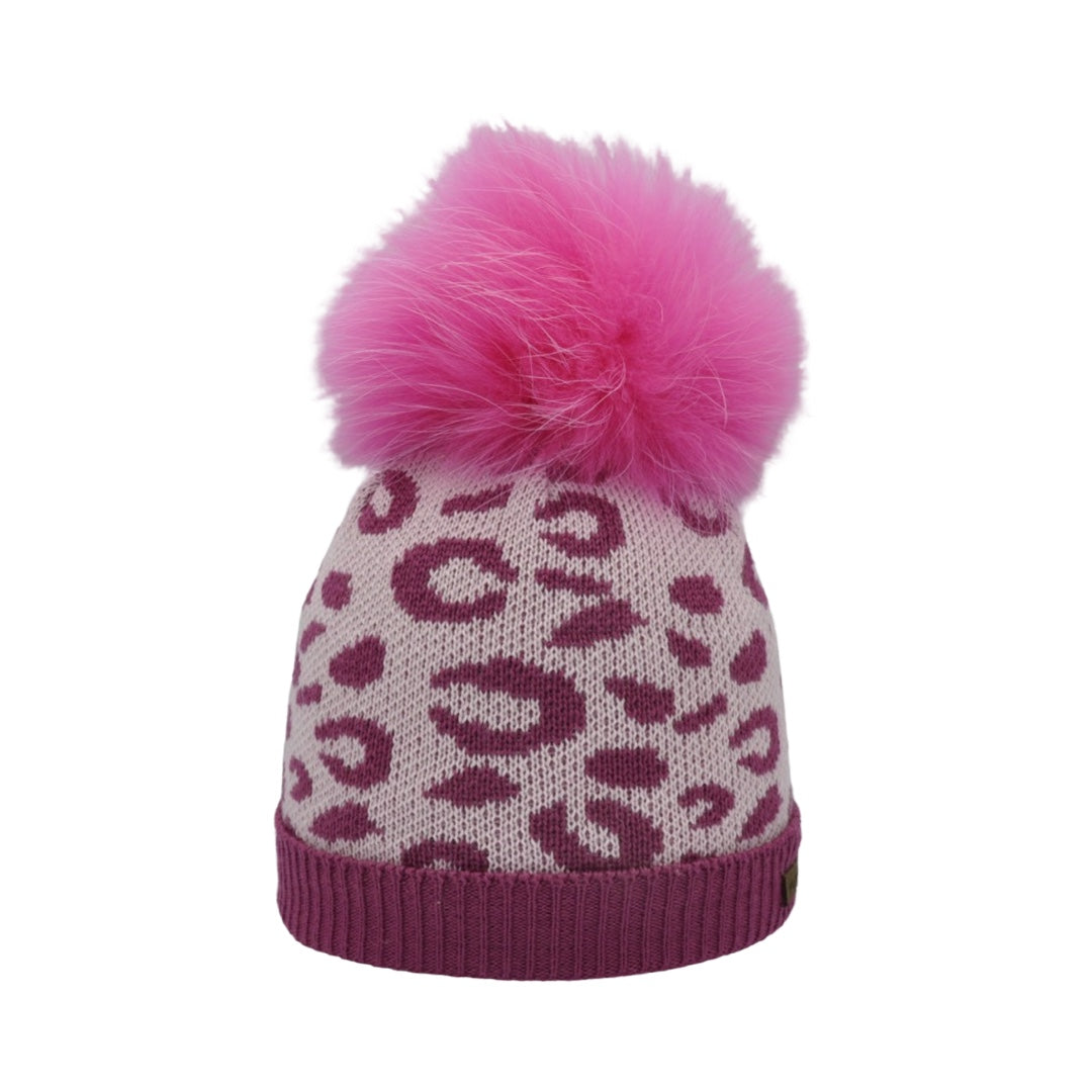 8622JR - beanie for kids with jacquard Leo and bobble