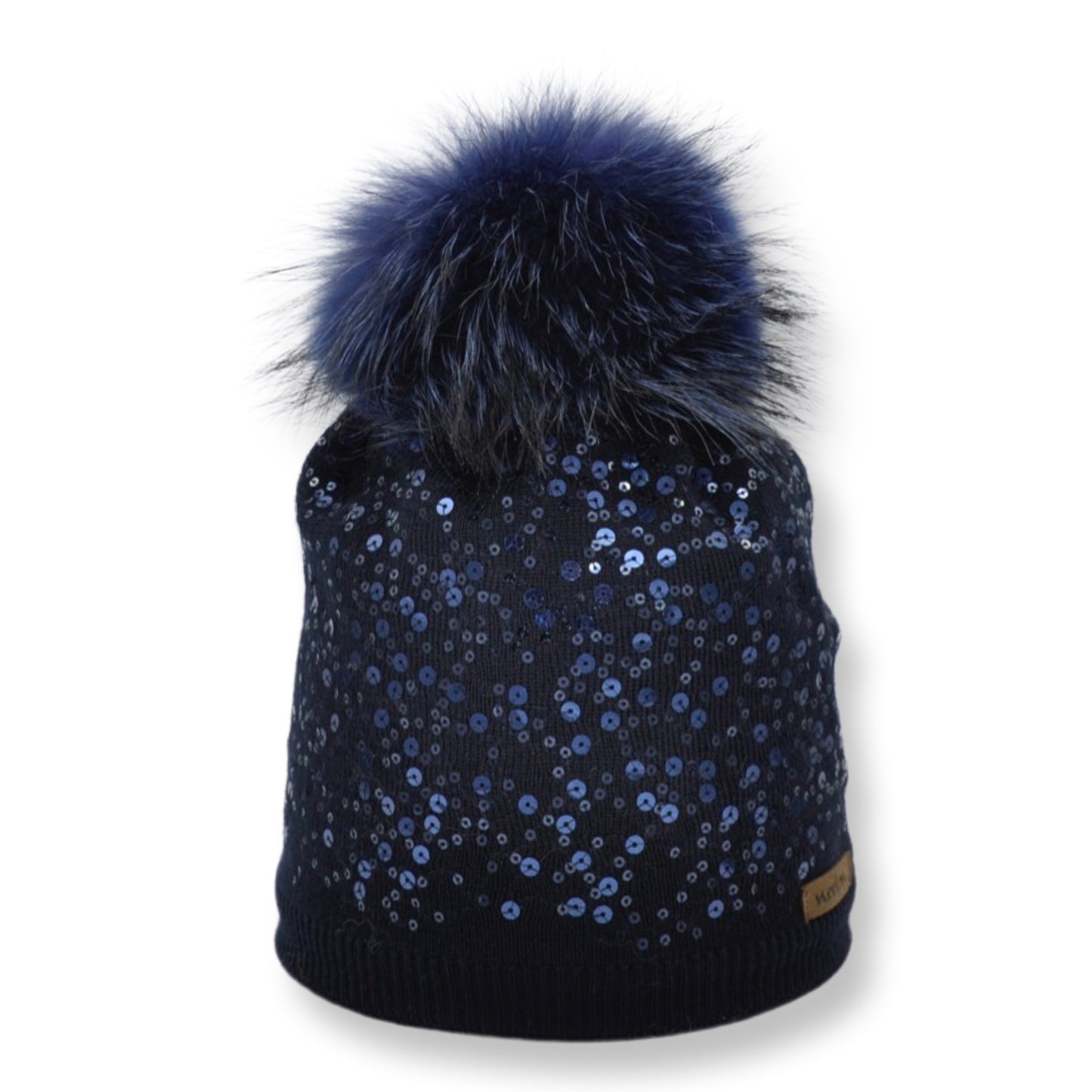 8708 - Mütze aus Merino Wolle mit Bommel 