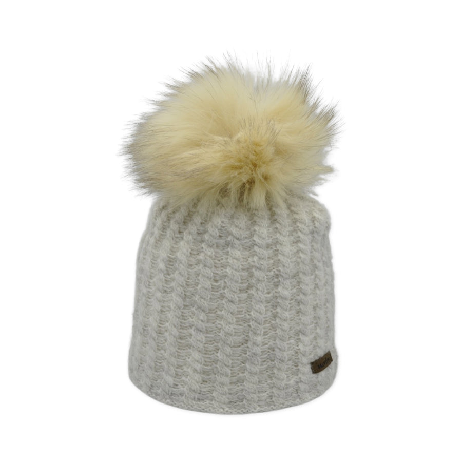 Mütze aus Mohair und Merinowolle mit Bommel